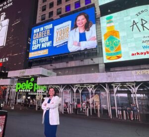 Billboards in Times Square at night.